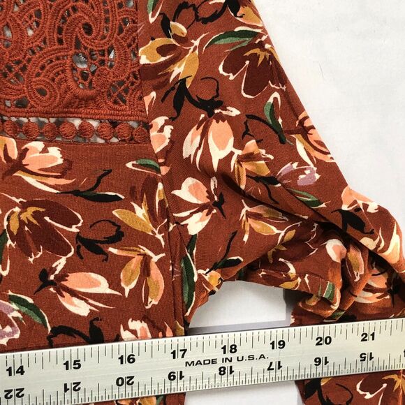 Anthropologie Daniel Rainn Darrel Crochet Yoke Knit Floral Print Top Petite M - Picture 9 of 9
